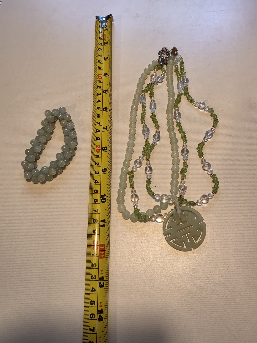 Green Jade Beaded Necklace and Bracelet Set